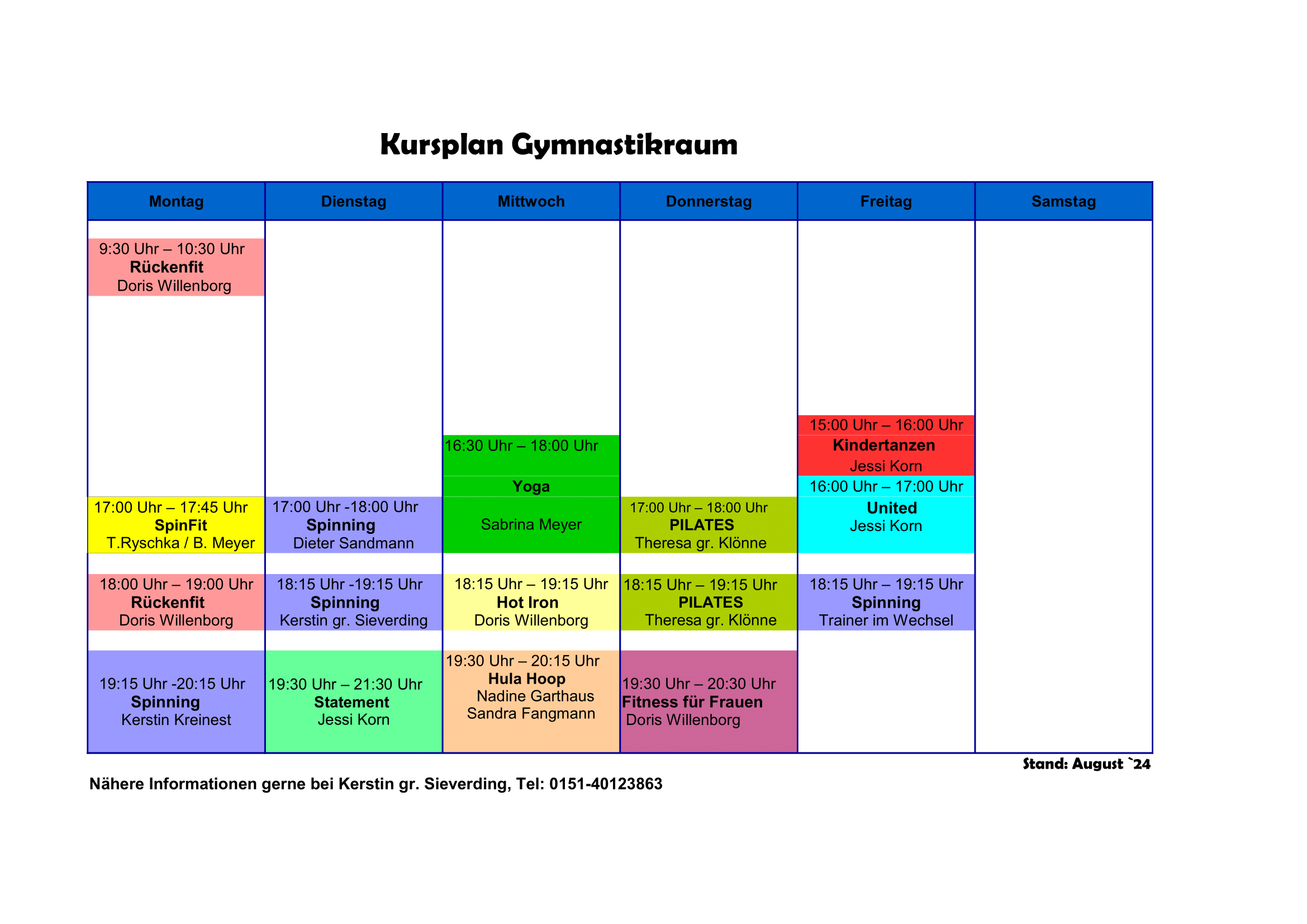 Aktueller Kursplan